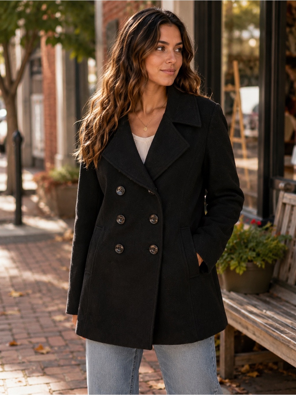 Black Rivet Black Wool Blend Double Breasted Peacoat Jacket Women’s M